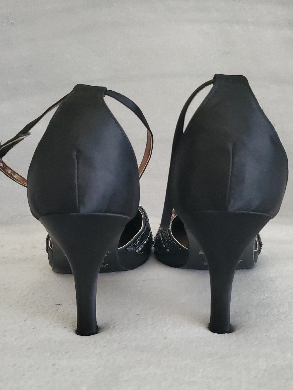 🆕️ JENNIFER B. Black Beaded Rhinestone Pointed Toe Ankle Strap Heels SIZE: 11W - Picture 6 of 12